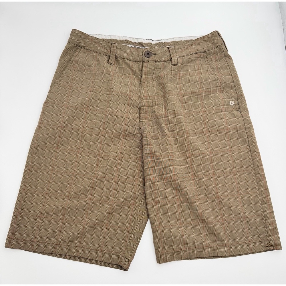 Quiksilver Mens Plaid Shorts Size 32 Brown Checkered Surf Skate Casual Y2K